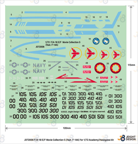DEFモデル JD72006 1/72 F/A-18E/F デカールセットムービーコレクション No.5(アカデミー/ ハセガワ 1/72用)