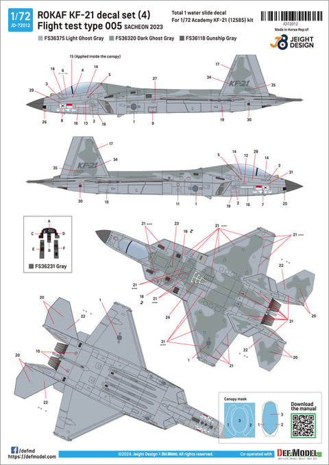 DEFモデル JD72012 1/72 韓国空軍 KF-21 ポラメ 4 - フライトテスト No.005 サチョン2023 (アカデミー用)