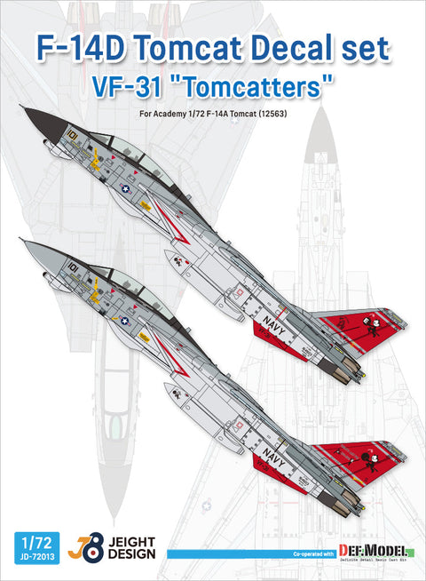 DEFモデル JD72013 1/72 F-14D VF-31 トムキャッターズ デカールセット(アカデミー用)