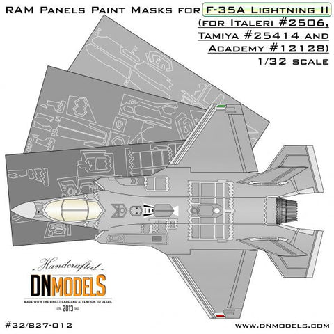 DNモデル 32/827-012 1/32 RAMパネル イタレリ F-35A ライトニングII用塗装マスク(イタレリ 2506,タミヤ 25414,アカデミー 12128用)