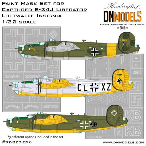 DNモデル 32/827-026 1/32 鹵獲されたB-24リベレーター ドイツ空軍記章ペイントマスクセット(ホビーボス用)