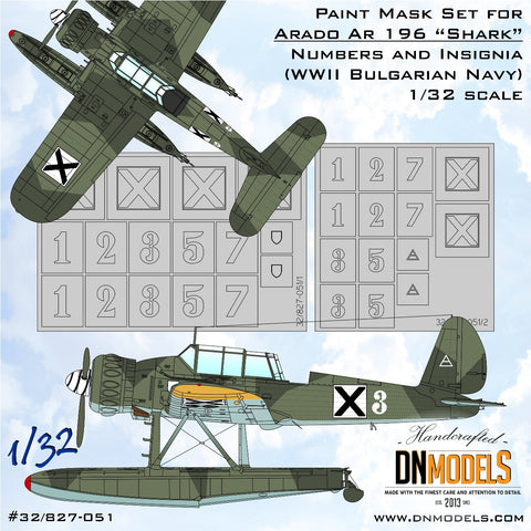 DNモデル 32/827-051 1/32 アラド Ar 196「シャーク」記章＆ナンバー - WWIIブルガリア海軍塗装マスクセット(レベル用)