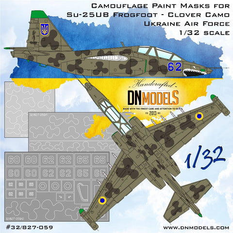 DNモデル 32/827-059 1/32 Su-25UB フロッグフット/ルーク ウクライナクローバー迷彩塗装マスクセット(トランぺッター用)