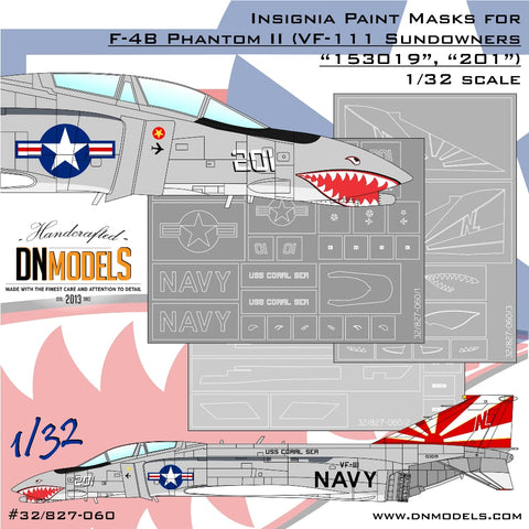 DNモデル 32/827-060 1/32 サンダウナーズ F-4B ファントムII VF-111 機体記章ペイントマスクセット(タミヤ F-4 コンバージョン用)