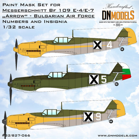 DNモデル 32/827-066 1/32 メッサーシュミット Bf 109 E-4/E-7「アロー」ブルガリア空軍のナンバーと記章(全キット用)