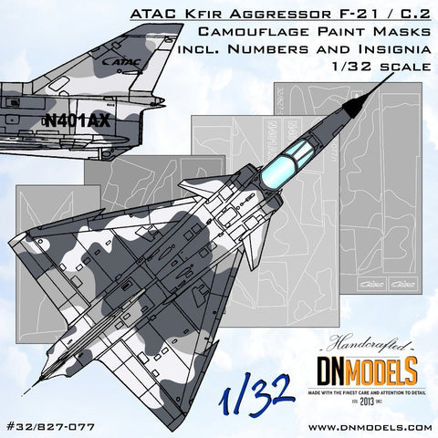 DNモデル 32/827-077 1/32 ATAC クフィル アグレッサー F-21 / C.2 迷彩塗装マスク + ナンバーと記章(全キット用)