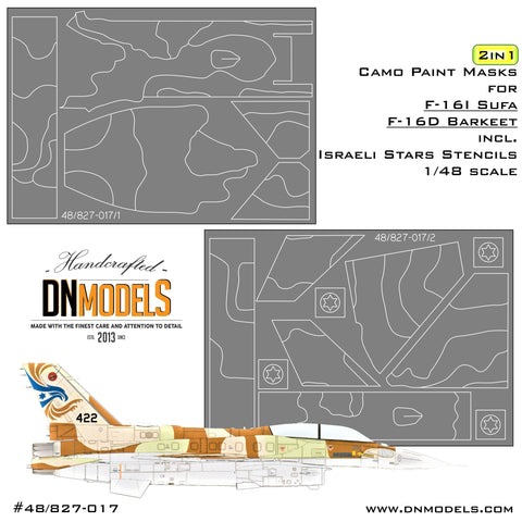 DNモデル 48/827-017 1/48 F-16I Sufa & F-16D Barkeet用 2 in 1 迷彩塗装マスク (+ イスラエル星条旗ステンシル)(ハセガワ,イタレリ,キネティック用)
