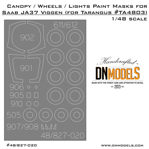 DNモデル 48/827-020 1/48 サーブ 37 ビゲン キャノピー,ホイール,ライトマスクセット(タラングス,スペシャルホビー用)