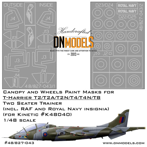 DNモデル 48/827-043 1/48 T-ハリアー1/48用キャノピー＆ホイールペイントマスク + RAF＆英国海軍記章 (キネティック K48040用)