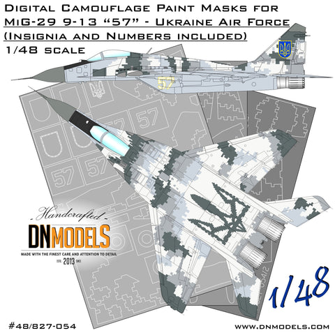 DNモデル 48/827-054 1/48 "Ghost of Kyiv"MiG-29 9-13 フルクラムC ウクライナ デジタル迷彩塗装マスクセット(全キット用)