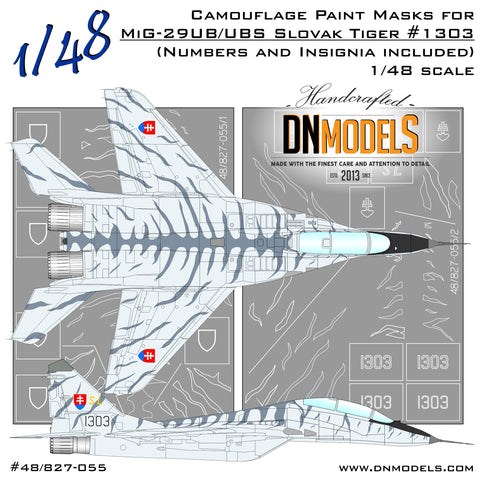 DNモデル 48/827-055 1/48 スロバキア タイガー迷彩 MiG-29UB/UBS フルクラムB ペイントマスクセット(全キット用)