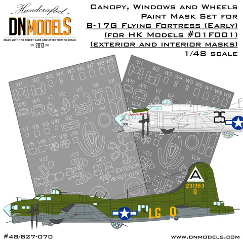 DNモデル 48/827-070 1/48B-17G フライングフォートレス（初期型）キャノピー,窓,ホイール ペイントマスクセット（HKモデル 01F001用）
