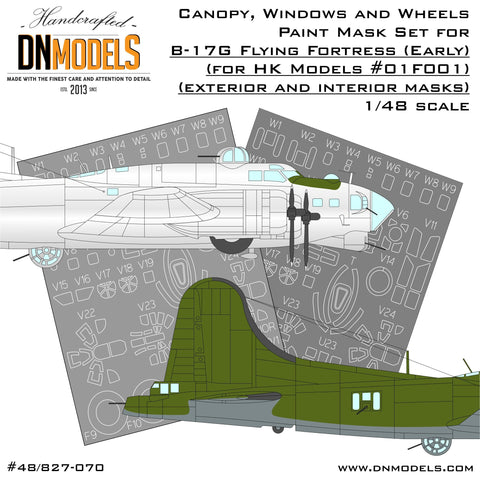 DNモデル 48/827-070 1/48B-17G フライングフォートレス（初期型）キャノピー,窓,ホイール ペイントマスクセット（HKモデル 01F001用）
