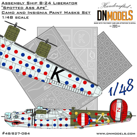 DNモデル 48/827-084 1/48 アッセンブリーシップ B-24 リベレーター"Spotted Ass Ape"迷彩と記章塗装マスクセット(全キット用)