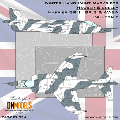 DNモデル 48/827-094 1/48 冬季迷彩ハリアー GR.1/3 & AV-8A ペイントマスクセット(キネティック,タミヤ用)