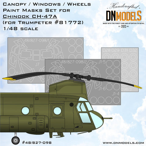 DNモデル 48/827-098 1/48 ホビーボス 1/48スケール CH-47A チヌーク キャノピー＆ホイール 塗装マスクセット（内外装)(トランペッター 81772 用）