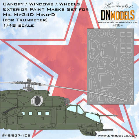 DNモデル 48/827-108 1/48 Mil Mi-24D Hind-D キャノピーとホイール (トランペッター 05812 用)