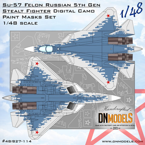 DNモデル 48/827-114 1/48 Su-57 フェロン ロシア 第5世代ステルス戦闘機 デジタル迷彩塗装マスク (ズベズダ用)