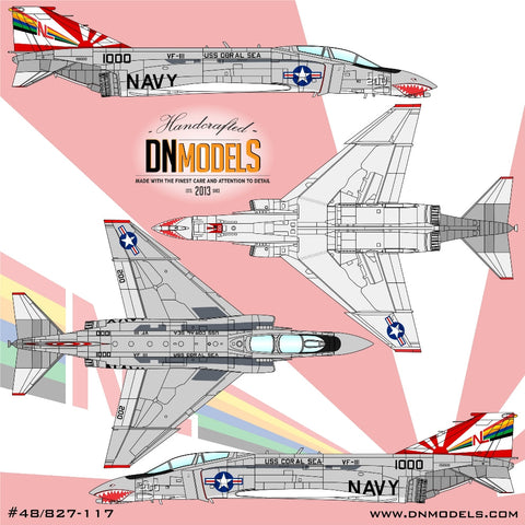 DNモデル 48/827-117 1/48 VF-111 サンダウナーズ CAG F-4B ファントム II 記章ペイントマスクセット(タミヤ,アカデミー,エデュアルド用)
