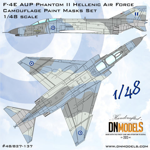 DNモデル 48/827-137 1/48 F-4E AUP ファントムII ギリシャ空軍迷彩塗装マスクセット(造形村,モンモデル,ハセガワ F-4E ファントム II キット用)