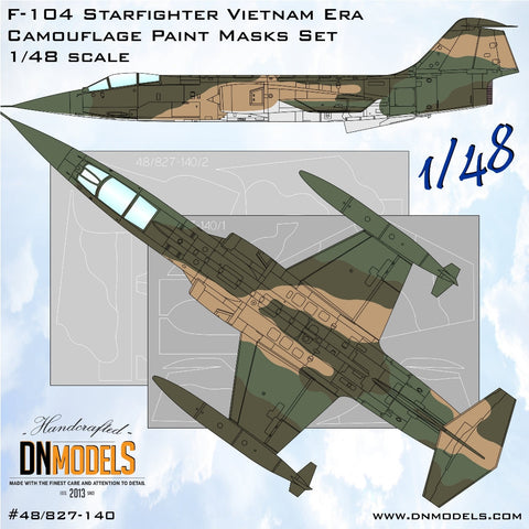 DNモデル 48/827-140 1/48 F-104 スターファイター ベトナム戦争時代 迷彩塗装マスクセット(全キット用)
