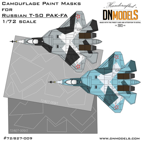 DNモデル 72/827-009 1/72 スホーイ PAK-FA T-50 用スプリンター迷彩塗装マスク(ARKモデル 72036, ホビーボス 87257, レベル 04664, アカデミー 12433, ズベズダ 7275用)