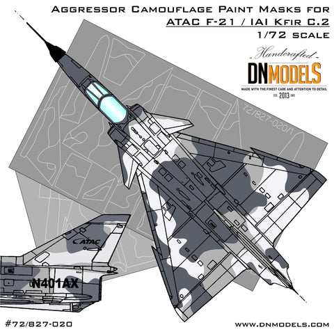 DNモデル 72/827-020 1/72ATAC F-21/IAI Kfir C.2用アグレッサー迷彩塗装マスク(AMK 86002用)