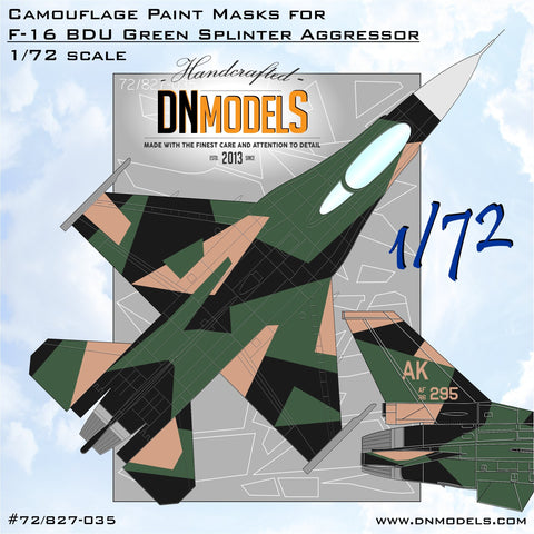 DNモデル 72/827-035 1/72 F-16C BDU用迷彩塗装マスク グリーン スプリンター アグレッサー(タミヤ他全キット用)