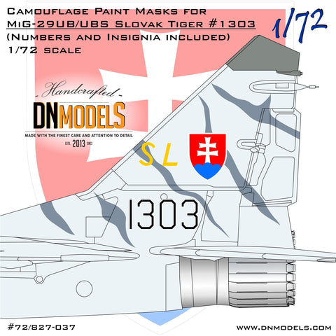 DNモデル 72/827-037 1/72 タイガー迷彩 MiG-29UB/UBS フルクラムB スロバキア空軍ペイントマスクセット(全キット用)