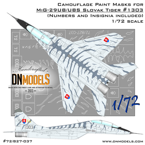DNモデル 72/827-037 1/72 タイガー迷彩 MiG-29UB/UBS フルクラムB スロバキア空軍ペイントマスクセット(全キット用)