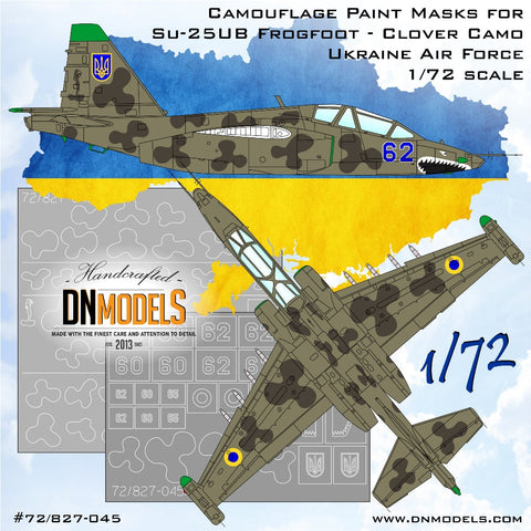 DNモデル 72/827-045 1/72 Su-25UB フロッグフット/ルーク ウクライナクローバー迷彩塗装マスクセット(Smer, KP, Kopro, MisterCraft, MasterCraft, ART Model, Aeroteam用)