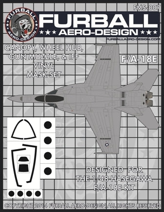 ファーボール FMS-007 1/48 F-18E スーパーホーネットのキャノピー、ホイールハブ、ガンマズル、IFF用ビニールマスクセット（ハセガワ用）