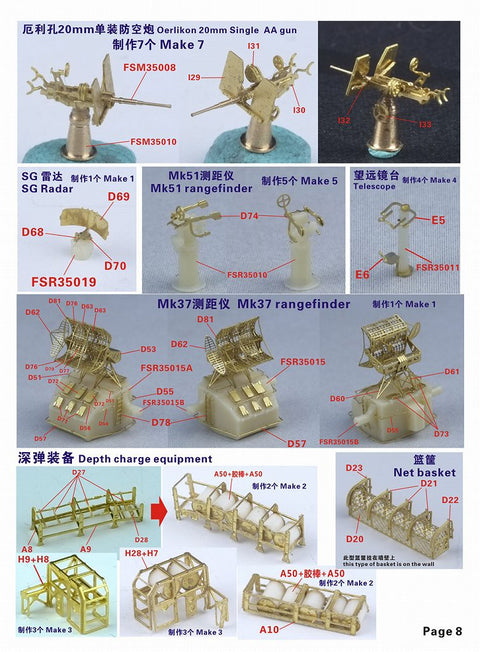 ファイブスターモデル FS350079 1/350 WWII アメリカ海軍 フレッチャー級駆逐艦(後期型艦橋) コンプリートアップグレードセット (トランぺッター05304用)