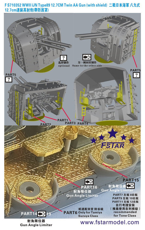 ファイブスターモデル FS710352 1/700 WWII 日本海軍 八九式12.7cm連装高角砲 (防盾付)(4個)