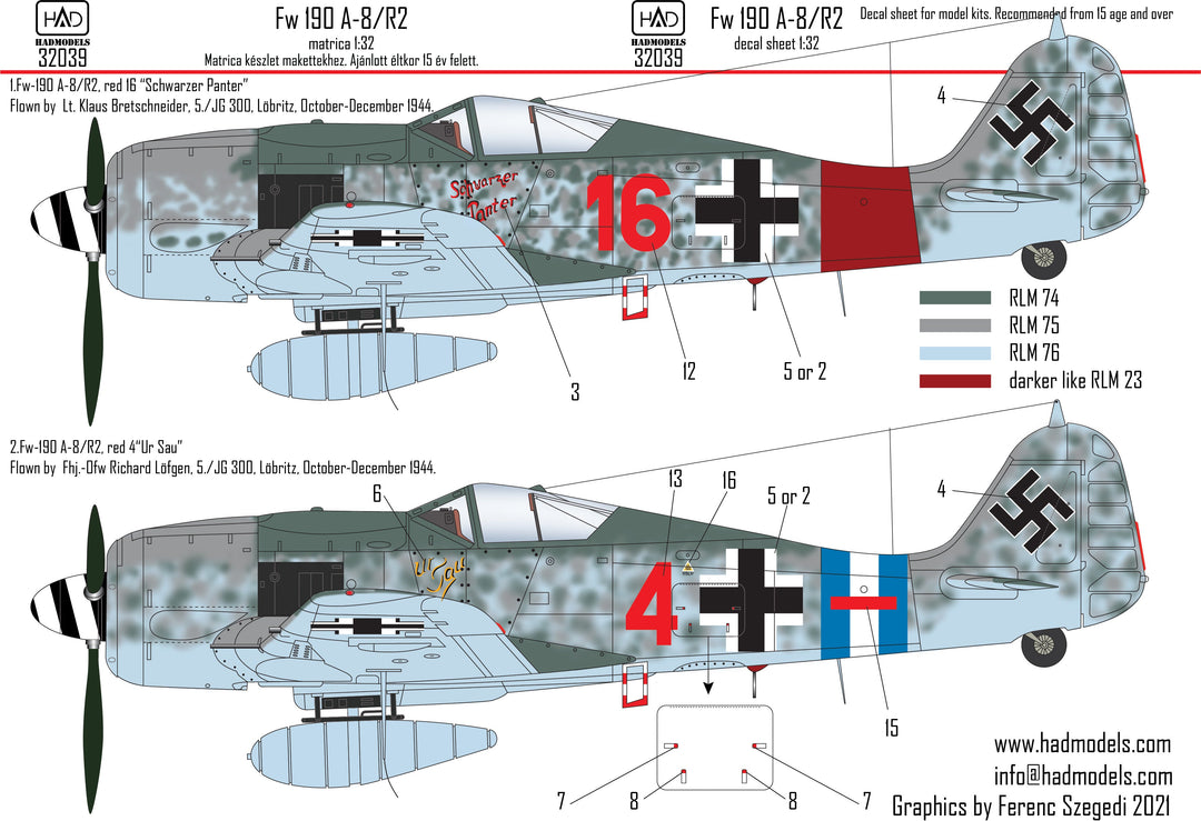 HADモデル 32039 1/32 Fw 190 A-8/R2 デカールシート – ホビーショップ パンツァーレーア