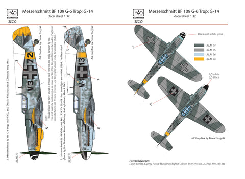 HADモデル 32055 1/32 メッサーシュミット Bf 109 G-6 G-14 (V3+72 ; W1+13) デカールシート