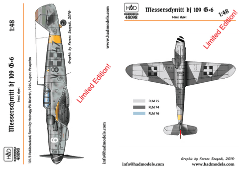 HADモデル 48098 1/48 メッサーシュミット Bf 109 G-6 デカールシート