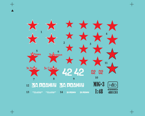 HADモデル 48131 1/48 MiG-3 (ロシア白 42、赤 02、ザ ロディナ、ザ スタリナ) デカール シート