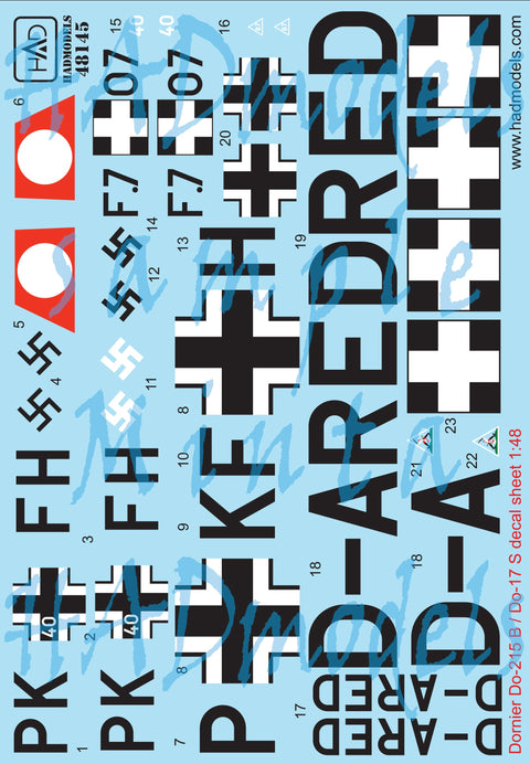 HADモデル 48145 1/48 ドルニエ Do-215 B/Do-17S ( ( ハンガリー、ロシア、ギリシャ) デカールシート