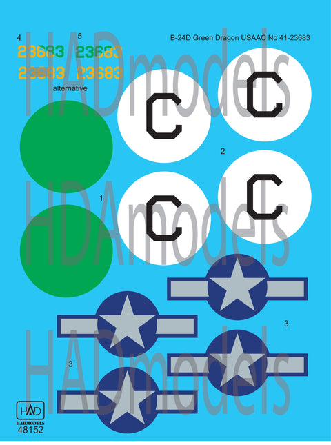 HADモデル 48152 1/48 B-24 D グリーンドラゴン USAAF デカールシート