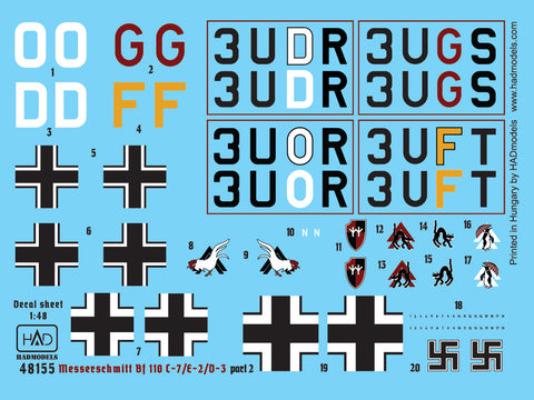 HADモデル 48155 1/48 Bf 110 D-3/E-2「アフリカ」パート2 デカールシート