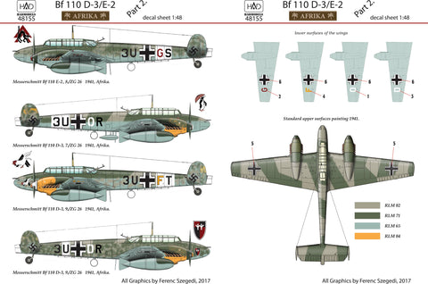 HADモデル 48155 1/48 Bf 110 D-3/E-2「アフリカ」パート2 デカールシート