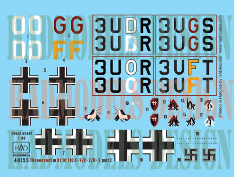 HADモデル 48155 1/48 Bf 110 D-3/E-2「アフリカ」パート2 デカールシート