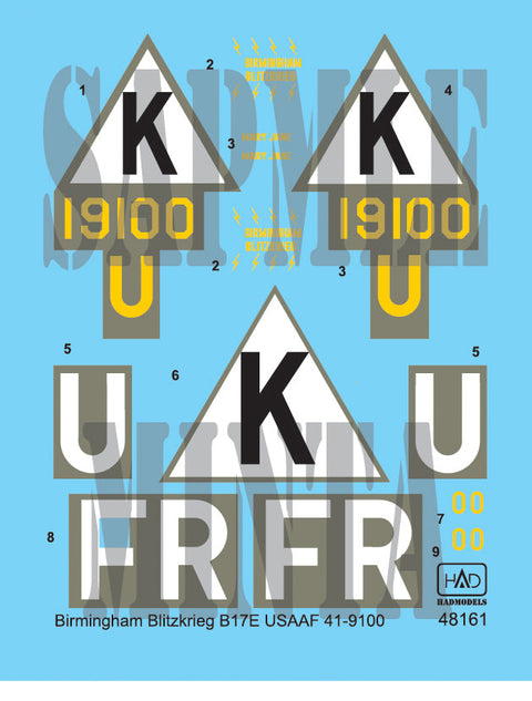 HADモデル 48161 1/48 B-17E バーミンガム ブリッツクリーク USAAF デカールシート