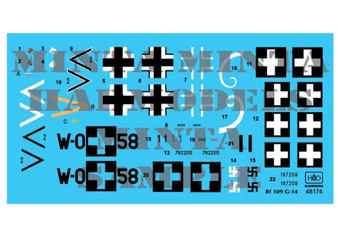 HADモデル 48174 1/48 メッサーシュミット Bf 109 G-14 デカールシート