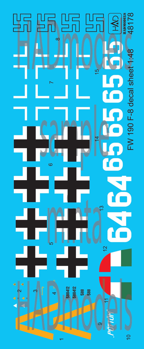 HADモデル 48178 1/48 FW-190 F-8 ( 64 ”?gi”、65 ”P?TT?M”) デカールシート