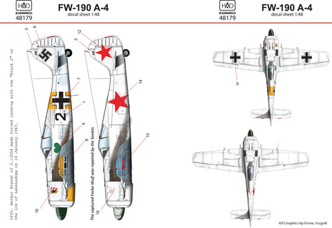 HADモデル 48179 1/48 FW 190 A-4（ブラック2 JG54; + ソ連鹵獲塗装）デカールシート