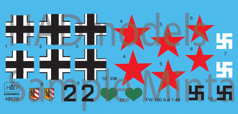 HADモデル 48179 1/48 FW 190 A-4（ブラック2 JG54; + ソ連鹵獲塗装）デカールシート