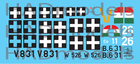 HADモデル 48187 1/48 FW 190 F-8 Bf 109 G-6 Ju-87 D-5 (V8+31、B6+31 ?vi、W+526) デカール シート
