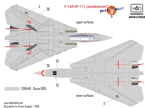 HADモデル 48194 1/48 F-14A VF111 「サンダウナーズ」 - ミス・モリー デカール シート